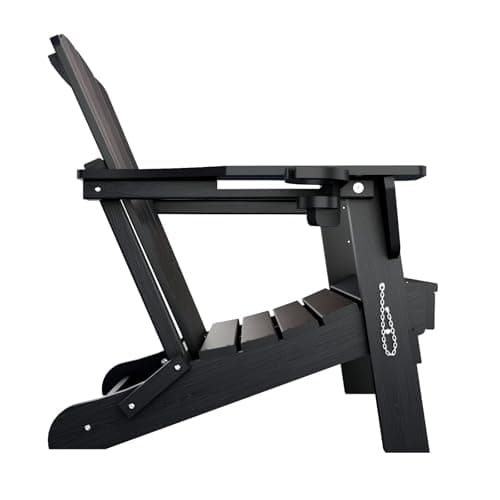 THOEOE Folding Adirondack Chair,HDPE All-Weather Outdoor Chair with Cup Holder,Wooden Textured,Fire Pit Chair,Plastic Patio Chair for Deck,Backyard,Garden,Lawn(Black) 9