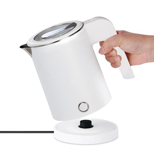 0.5L Small Portable Electric Tea Kettle Stainless Steel, Travel Mini Electric Coffee Kettle, Hot Water Boiler Heater for Business Trip, Camping, Travel, Office (White)