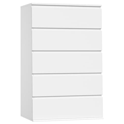 FOTOSOK White Dresser, 5 Drawer Dresser Tall White Dresser with Large Storage Space, Modern Storage Chest of Drawers, 23.6L x 17.6W x 39.1H Inch Storage Organizer Cabinet for Home, White