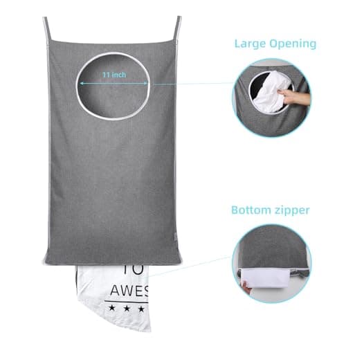 KEEPJOY Hanging Laundry Hamper Bag with 2 Different Types of Hooks, Size 20 x 30 Inch Door Laundry Hamper Storage Bag for Dirty Clothes, Blankets, and Toys (Grey, 1-Pack) 5