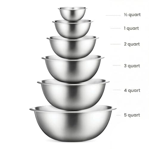 FineDine Stainless Steel Mixing Bowls Set, Dishwasher Safe, 6 Piece Metal Mixing Bowls For Kitchen, Nesting, Large, Small, Big Food Prep, Cooking, Baking 2