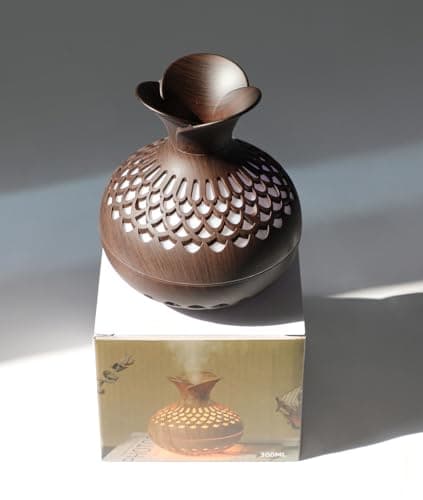 Portable Mini Humidifier, 300ml Wood Grain Vase Small Humidifiers, Quiet Cool Mist Plant Humidification for Bedroom Car, USB Personal Desktop Diffuser for Office (Brown)