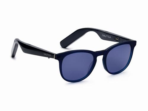 Nautica Tailwind Smart Sunglasses for Men & Women - Wireless Smart Glasses with Open Ear Speakers and Microphone, Polarized UV400 Lenses - Solid Navy Blue (Wide Fit)
