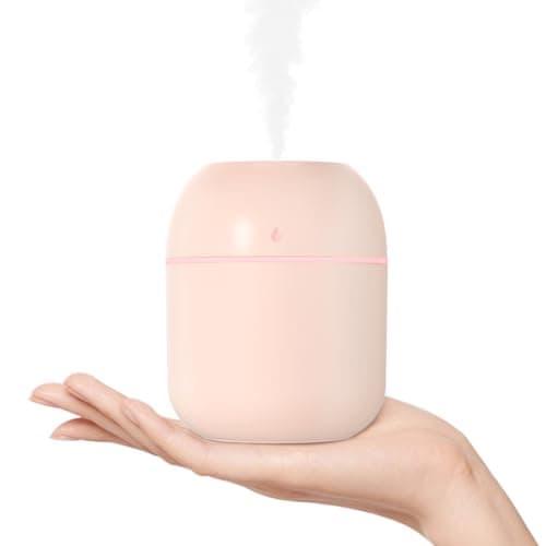 Portable Small Humidifier (220ml, Pink), USB Personal Desktop Humidifier for Car, Office Room, Bedroom, Auto Shut-Off, 2 Mist Modes, Super Quiet