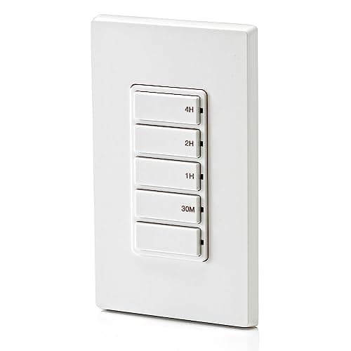 Leviton Countdown Timer Switch for household lights, heaters and exhaust fans, 30 min, 1-2-4 hour, No Neutral Wire Required, Single Pole, 15A, 1/2 HP/9.8A Fan/Motor, DT104-1LW, White 13