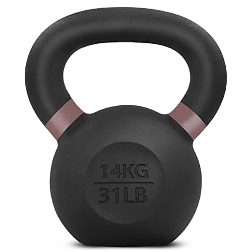 Yes4All Powder Coated Kettlebell, 31 lb Cast Iron Core Kettlebells with Non-Slip Handle & Flat Bottom for Conditioning, Heavy Duty for Strength Training - Single, Brown