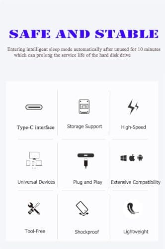 Tianken 250GB Ultra Slim Portable External Hard Drive USB 3.1 TYPE C HDD Storage for PC, Mac, Laptop, PS4, Xbox one 7