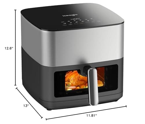 Iceagle Stainless Steel Air Fryer 9 Quart - Airfryer XXL with Large Viewing Window, Dual Heating Elements, 12-in-1 Function to Roast, Bake, Broil, Defrost, Reheat, Dishwasher-Safe Parts, 1700W, Siver 10