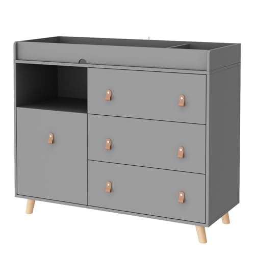 Timechee Baby Dresser Changing Table with Drawers,Shelf,Hidden Laundry Basket Storage,2 in 1 Nursery Dresser Chest for Infants, Baby Diaper Changing Station for Daycare,Bedroom,Grey 7