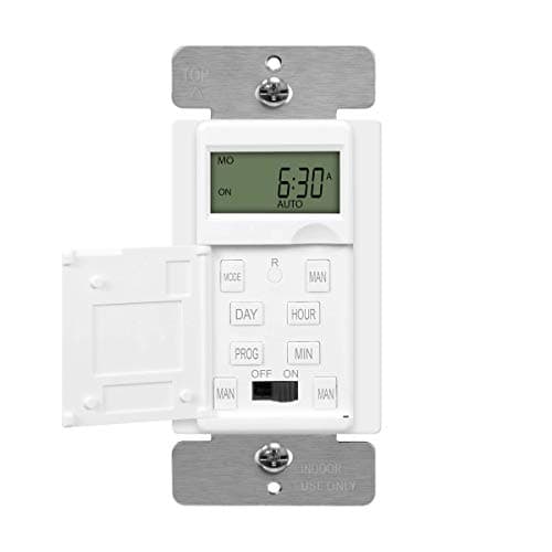 ENERLITES - HET01-C-W Programmable Digital Timer Switch for Lights, Fans, Motors, 7-Day18 ON/OFF Timer Settings, Single Pole, Neutral Wire Required, UL Listed, HET01-C, White