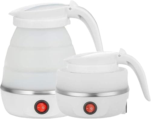 Travel Kettle Small Foldable Portable Kettle,Silicone Collapsible Tea Pot for Camping,Easy for Storage (White1)