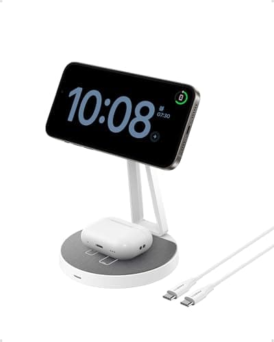 PISEN 2-in-1 Mag-Safe Charger Stand - Wireless Charger Charging Station for Multiple Devices, Magnetic Wireless Charger Fiber Surface Mag-Safe Charger Stand for iPhone 16/15/14/13/12, Samsung, AirPods