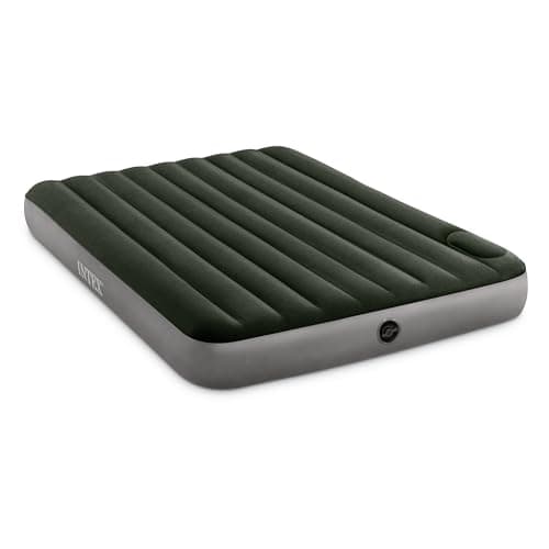 Intex 64763E Dura-Beam Standard Downy Air Mattress: Fiber-Tech – Queen Size – Built-in Foot Pump – 10in Bed Height – 600lb Weight Capacity