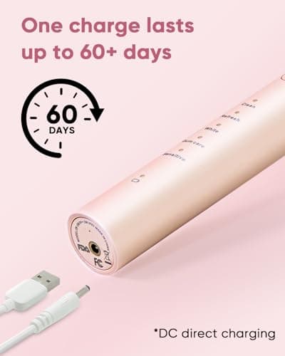 MySmile DY156 Electric Toothbrush for Adults, Rechargeable Sonic Battery Toothbrush Portable with 3 Brush Heads, 2 Mins 5 Modes Smart Timer, 45000VPM, One Charge for 60 Days - Pink 6
