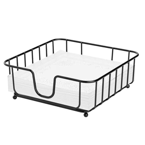 GMFINE Napkin Holder for Table, Napkin Holders for Paper Napkins, Flat Metal Black Napkin Holders for Kitchen & Dining Table, 6.9" x 6.9" x 2.2" Inside Size (Black)