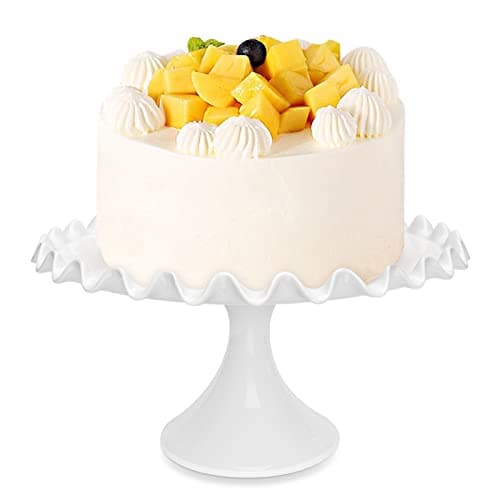 Quegroot 12-Inch Porcelain Round Cake Stand - White Dessert Stand for Wedding, Birthday Party