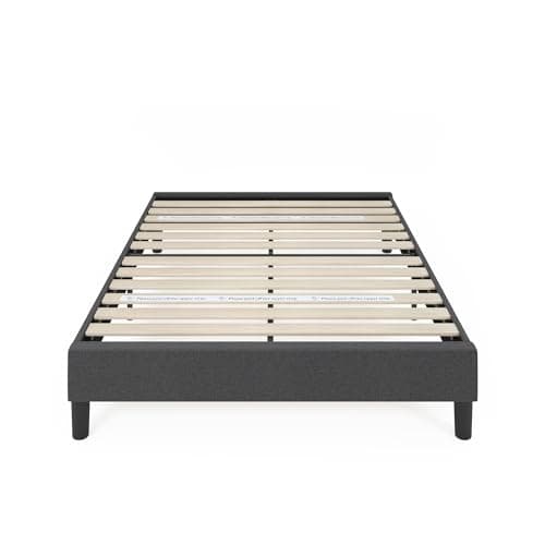Zinus Curtis Upholstered Platform Bed Frame, Mattress Foundation, Wood Slat Support, No Box Spring Needed, Eco Friendly WonderBox (TM) Packaging, Dark Grey, Queen 12