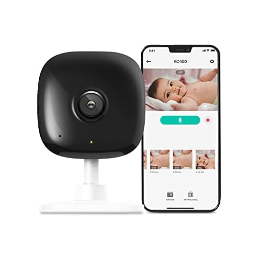 Kasa 2K+ Indoor Wired Security Camera - Works as a Baby Monitor & Pet Camera, Person/Motion/Baby Cry Detection, 2-Way Audio, Night Vision, Subscription-Free Local Storage or Optional Cloud, KC400