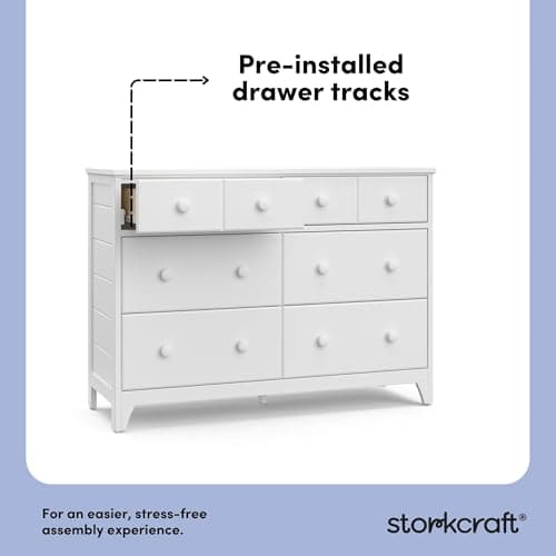 Storkcraft Moss 6 Drawer Dresser (White) – GREENGUARD Gold Certified Nursery Dresser, Safety-Focused Interlocking Drawer System, Chest of Drawers for Bedroom, Wood Craftsmanship 6