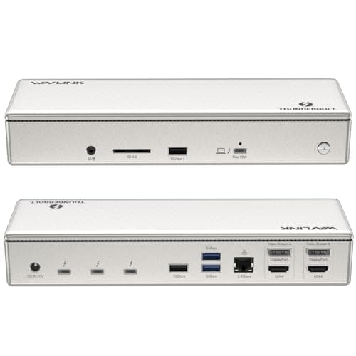 WAVLINK Thunderbolt 4 Dock with 15-in-1 Ports, 100W Charging, Quad 4K@60Hz Monitors, 2.5G Ethernet, USB 10Gb/s, SD 4.0 Card Reader, Audio, Silver