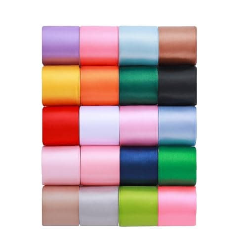 KEOSREE 1-1/2 inch 20 Colors Satin Ribbon Set, 1.5" X2Yd x 20Rolls Rainbow Ribbons for Gift Wrapping, Wedding Party Decoration, Invitations, Bridal Bouquets, Total 40 Yards