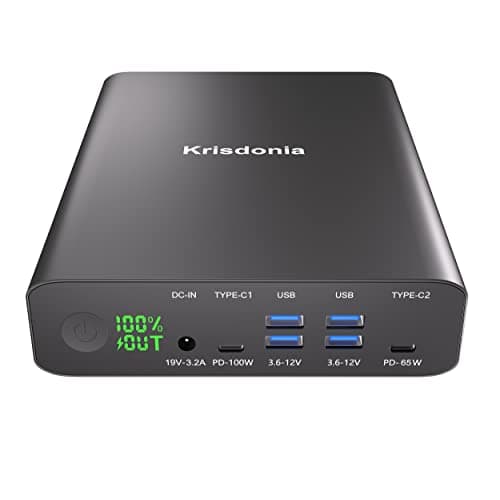 Krisdonia Portable Charger, PD 100W USB C Power Bank 64000mAh Fast Charging External Battery Pack with Dual PD (100W&65W) & 4 USB-A (QC3.0 18W) for Type-C Laptops, MacBook Pros, XPS, iPad Pro 7