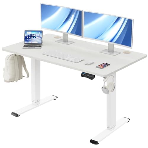 MOUNTUP Electric Height Adjustable Standing Desk, 48 x 24 Inches Sit Stand Desk with Memory Controller, Ergonomic Stand Up Desk for Home Office with Splice Board, White