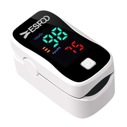 ESPOO Fingertip Pulse Oximeter, Blood Oxygen Saturation Monitor (SpO2) & Pulse Rate Monitor with LED Display, Portable Oxygen Monitor, Includes Batteries & Lanyard