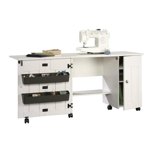 Sauder Folding SewingTable & Craft Cart Storage Cabinet, in Soft White 7