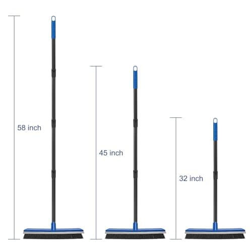 16 Inch Push Broom Outdoor 2 in 1 with Rubber Squeegee and Stiff Bristle Deck Brush 58" Long Handle for Deck Patio Garage Warehouse Driveway Concrete Floor Cleaning Scrubbing(Blue) 6