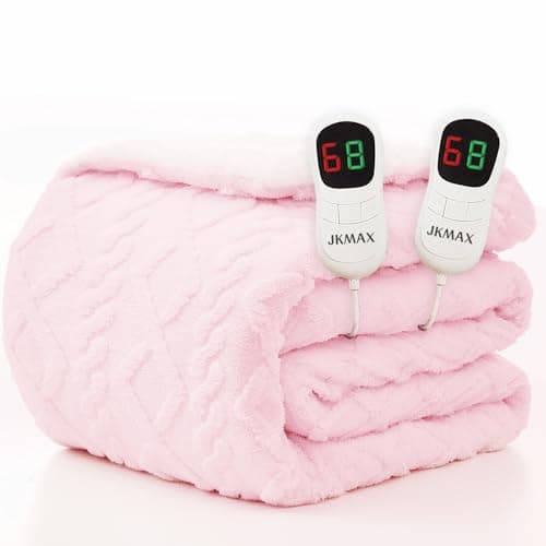 JKMAX Heated Electric Blanket Queen Size-84"x90" Heating Blanket with 10 Heating Levels & 5 Time Settings Over-Heat Protection，Winter Warmer for Adults with ETL Certification（Pink）