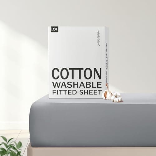 FreshCulture Pure Cotton Fitted Sheets Queen Size, 300 Thread Count Percale Sheets for Queen Size Bed, Soft & Breathable Cotton Sheets, Luxury Size Fitted Sheet Only (Light Grey)