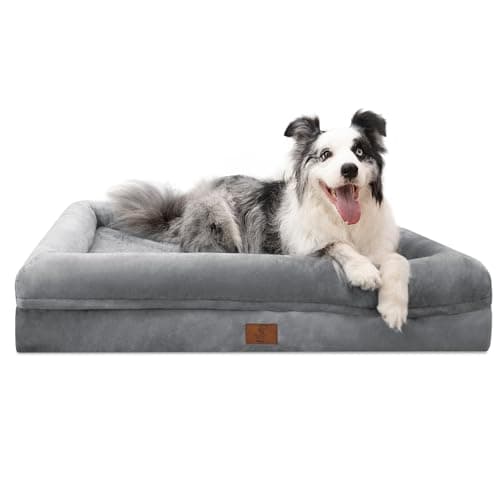 Yiruka Large Orthopedic Dog Bed for Large Dogs, Waterproof Dog Bed with Removable Washable Cover, 4-Sides Removable Bolster Soft Pet Couch Sofa with Non-Slip Bottom for Big Dogs, Grey