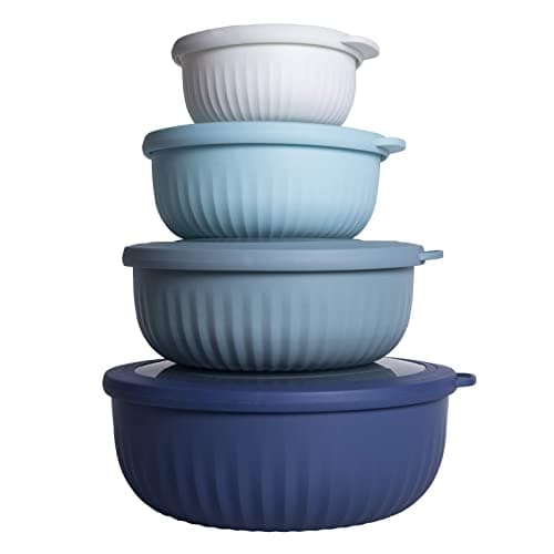 COOK WITH COLOR Prep Bowls with Lids- Wide and Deep Nesting Plastic Small Mixing Bowl Set with Lids, 8 Piece Set - Wide Bowls, Blue