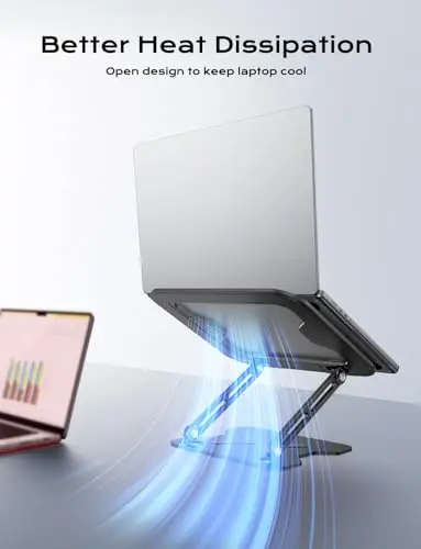 JCZT Adjustable Laptop Stand for Desk, Metal Foldable Laptop Riser, Portable Laptop Holder Mount, Ventilated Cooling Notebook Stand for MacBook Air Pro, All 10-16'' Notebooks Laptops Black 6