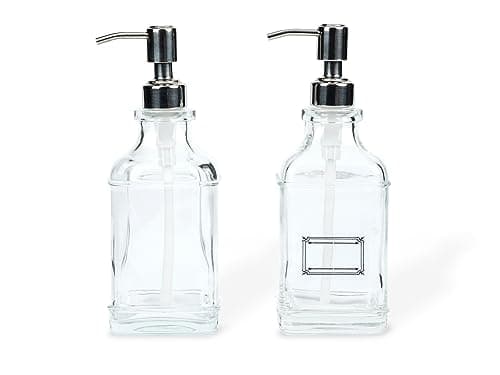 KYGUY - 2X Glass Soap Dispenser Bottles Set - 18 oz Modern Pump Bottle for Kitchen, Bathroom