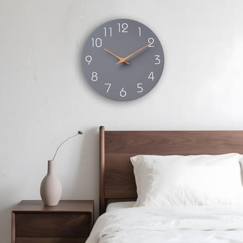 Mosewa Wall Clock 8 Inch Gray Battery Operated Silent Non Ticking Simple Modern Clock Decorative for Bedroom Living Room Kitchen Home Bathroom Office 6