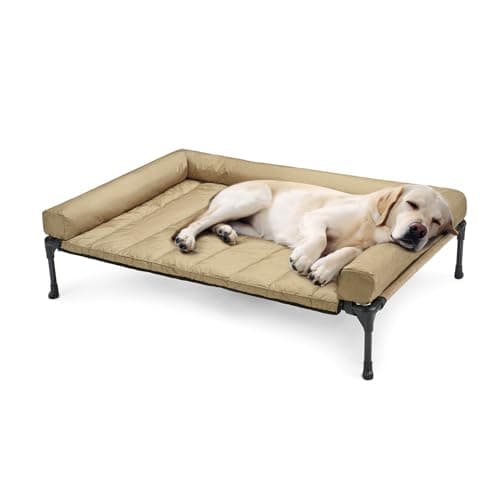 Veehoo Cooling Elevated Dog Bed Add Removable Waterproof Bolster Cushion Mat, Raised Pet Cot with Breathable Teslin Mesh, No-Slip Feet, Dog Couch Bed for Indoor Outdoor, 42x30inches, Beige, CWC2331B