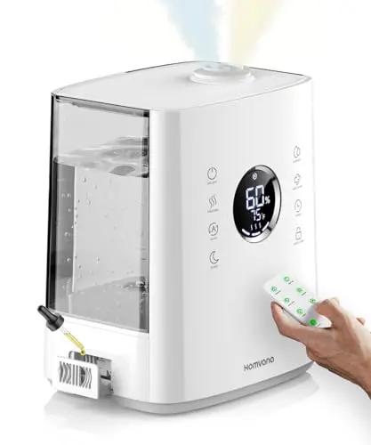 Homvana Humidifiers for Large Room Home Bedroom (up to 861ft²) 6.5L, 65H Top-Fill Warm and Cool Mist for Baby Kids Plants, Remote Control, with Distilled Sterilization, Quiet Sleep Mode, Ultrasonic