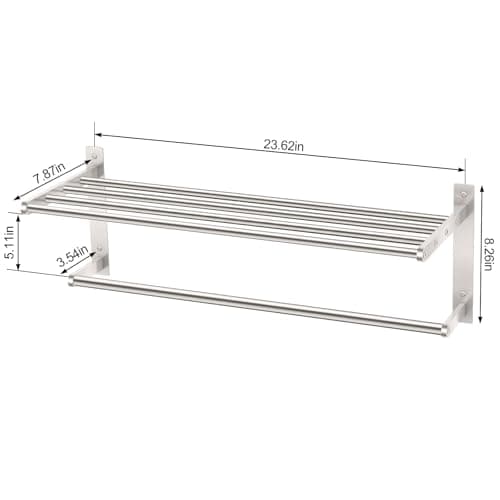 Towel Racks for Bathroom, 2 Tier Bathroom Shelf with Towel Bar, 24 Inch Stainless Steel Towel Rack Wall Mounted, Bathroom Towel Storage Hotel Towel Rack with Shelf, Brushed Nickel 5