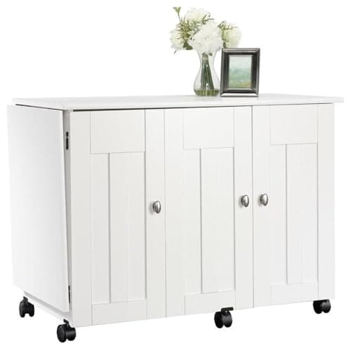 Sauder Folding SewingTable & Craft Cart Storage Cabinet, in Soft White