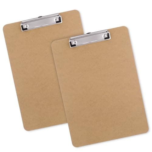 Macroclo Wood Clipboards Set of 2, Letter Size Hardboard Clip Board 8.5x11 for Classroom, Students, Kid, A4 Standard Size 9" x 12.5" with Low Profile Clip, Office & School Supply