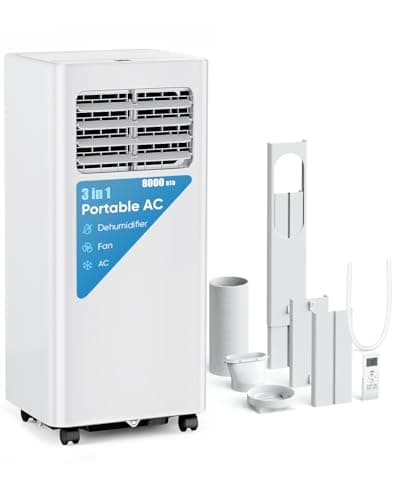 Feelfunn 8,000 BTU Portable Air Conditioner - 3-in-1 Portable AC Unit for Rooms Up to 350 Sq. Ft., with Remote Control, Cooling, Dehumidifier & Fan Modes, AC Unit for Bedroom, Office, Apartment