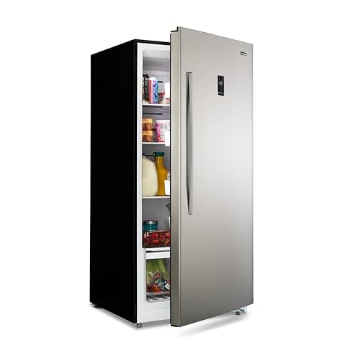 Newair Upright Freezer | 13.8 Cu. Ft., Garage-Ready Stand Up Freezer with Digital Controls, Auto Defrost, Fast Freeze Mode & LED Lighting | Stainless Steel 19