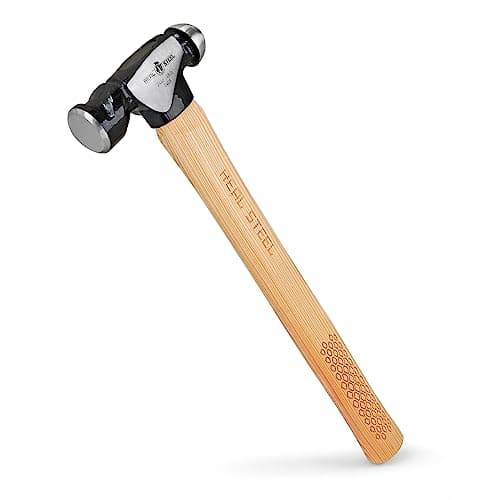 REAL STEEL Ball Peen Hammer with Genuine Hickory Wood Handle 24 Oz Forged Steel Head Ball Pein Hammer 0405