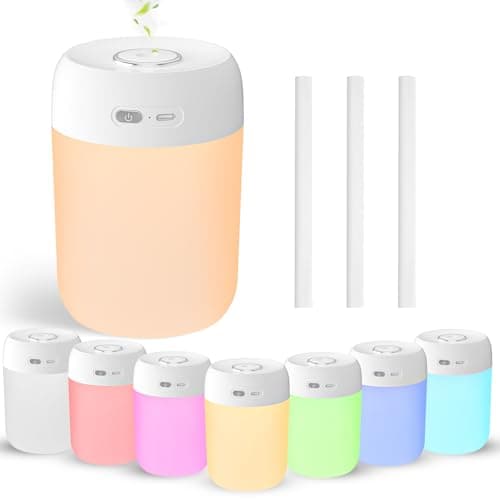 BAMCOO Portable Mini Humidifier, 650ml, Colorful LED Light & Warm Light, Cool Mist, USB, Personal Mini Humidifier for Desktop, Bedroom, Office, Home, Travel, Plants (White)