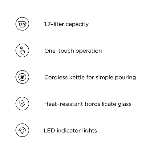 Chefman 1.7 Liter Electric Kettle With Easy Fill Lid, Cordless With Removable Lid And 360 Swivel Base, LED Indicator Lights 5