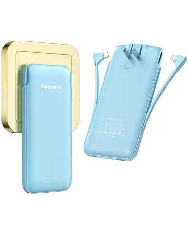Metecsmart Portable Charger Power Bank with Built-in Cable & AC Plug, 10000mAh Fast USB-C Charger, Slim Mini Battery for iPhone 16/15/14/13/Pro/Max & All USB-C Devices