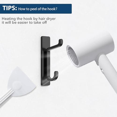 pickpiff Wall Hooks for Coat and Towel: 13LB Strong Adhesive Door Hanger Stick on, Black 4 Pack 7