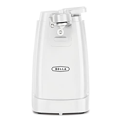 bella Electric Can Opener and Knife Sharpener, Removable Cutting Lever, Cord Storage, Stainless Steel Blade, White